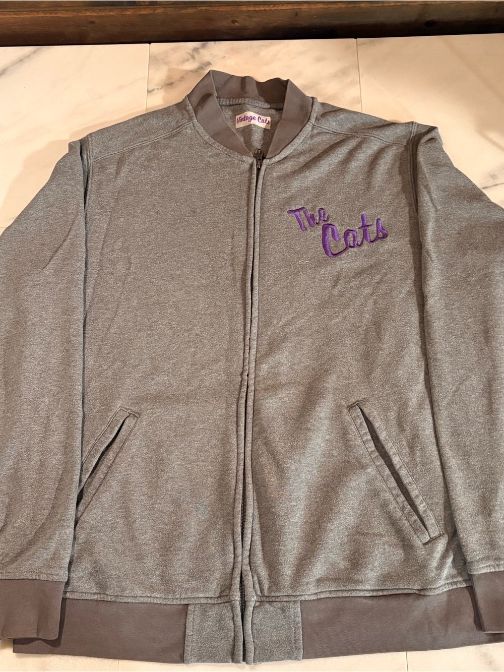 Vintage Gray Zip Cardigan with Purple Label